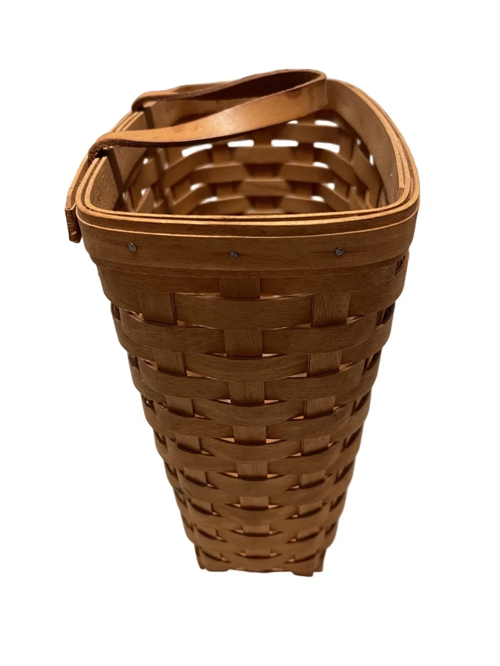 Longaberger Tall Wall Hanging Basket Woven Leather Handle 9.5”T x 5.5”W